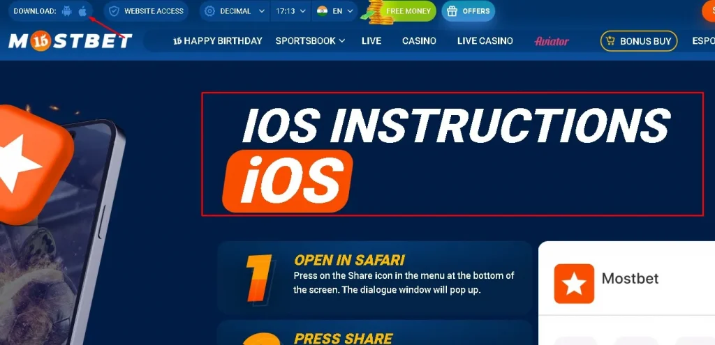 The Mostbet app for iOS